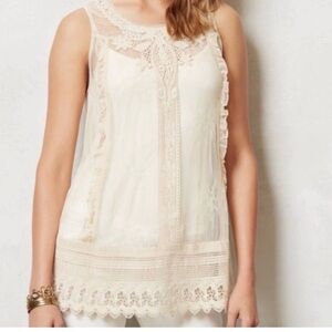 Moulinette Soeurs Tank Top Lace Sheer Cream Sleeveless Stevie Nicks Boho